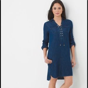 WHBM 3/4 Sleeve Lace-Up Denim Dress